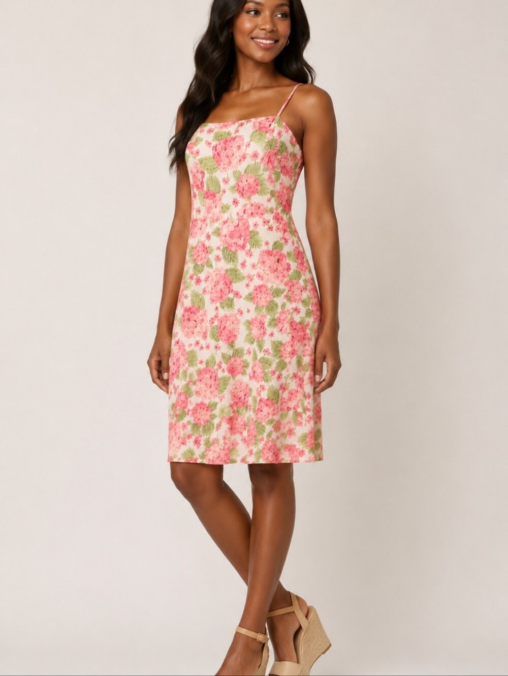 CATO Pink Floral Spaghetti Strap A-lined Dress Size:  16 With Belt